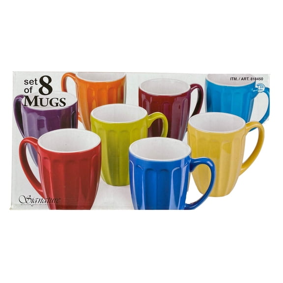 Signature Housewares Set of 8 Fluted 14-Oz Coffee Mugs