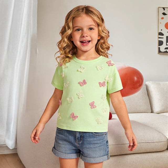 Chemises pour Filles Imprimées T-Shirts à Manches Courtes pour Filles Col Rond Tenue d'Été Mode pour Filles 10-11 Ans