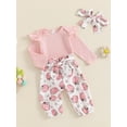 thumbnail image 6 of Aojekbee Baby Girls Halloween Outfit Ribbed Long Sleeves Romper and Elastic Pumpkin Flower Print Pants Headband 3 Piece Clothes, 6 of 10