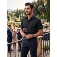 thumbnail image 4 of Mens Short Sleeve Dress Shirts Black Oxford Solid Casual Button Dwon Collar Shirt with Pocket, 4 of 10