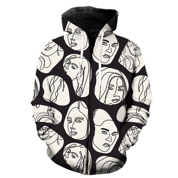 Sudadera con capucha y cremallera para hombre, con retrato de línea abstracta, divertida, estampada en 3D, estilo Harajuku de gran tamaño, gran oferta 2024, sudaderas de hip hop, tops para adolescente