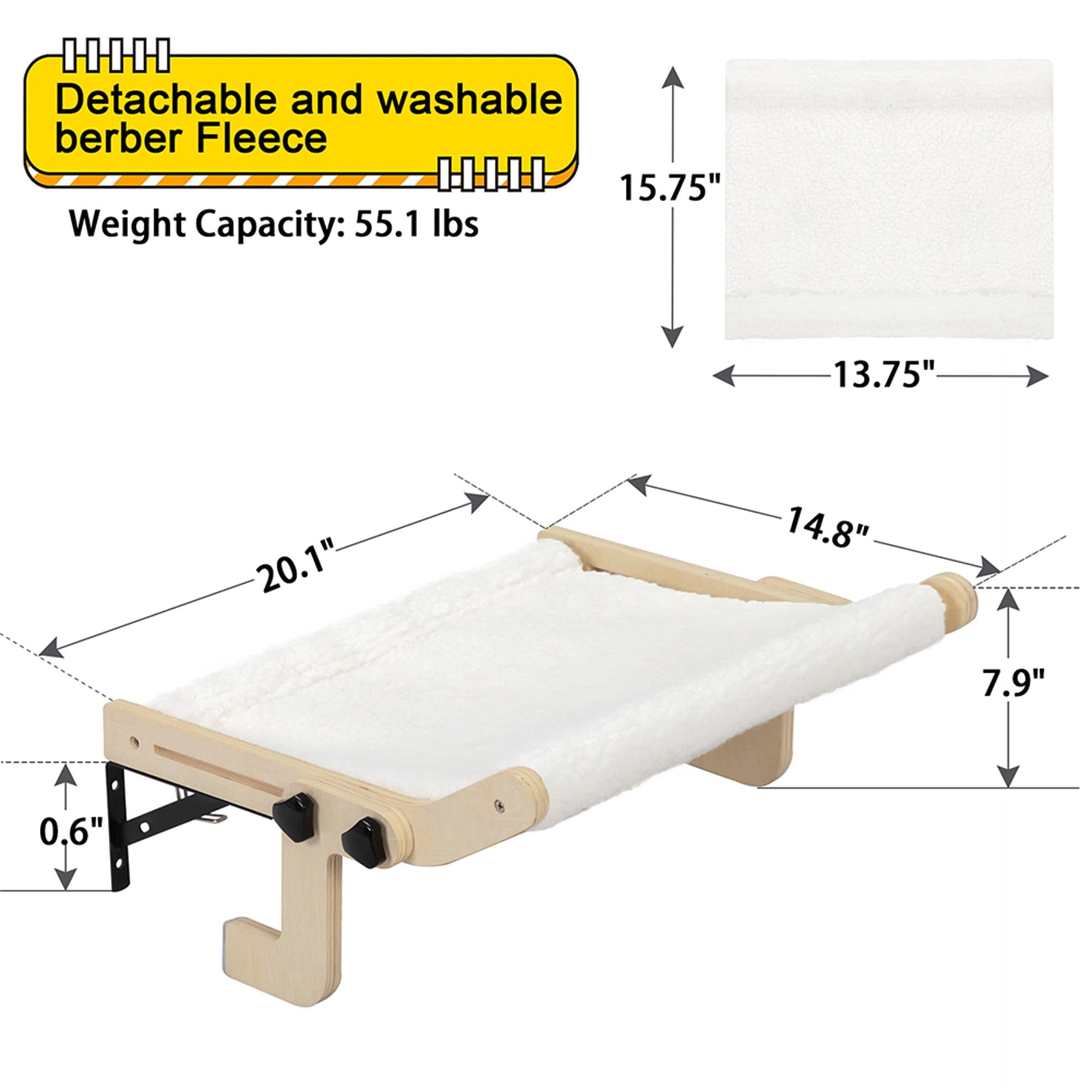 Kadyn 20" Cat Window Perch Sturdy Plush Cat Hammock Seat Cat Nest Bed Shelves Cat Shelf, Beige