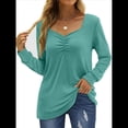 thumbnail image 1 of Blusa Elegante Informal con Cuello en Forma de Corazón y Larga para Mujer, Color Liso, Estilo Túnica, Tipo Suéter. Calabaza Verde L, 1 of 5