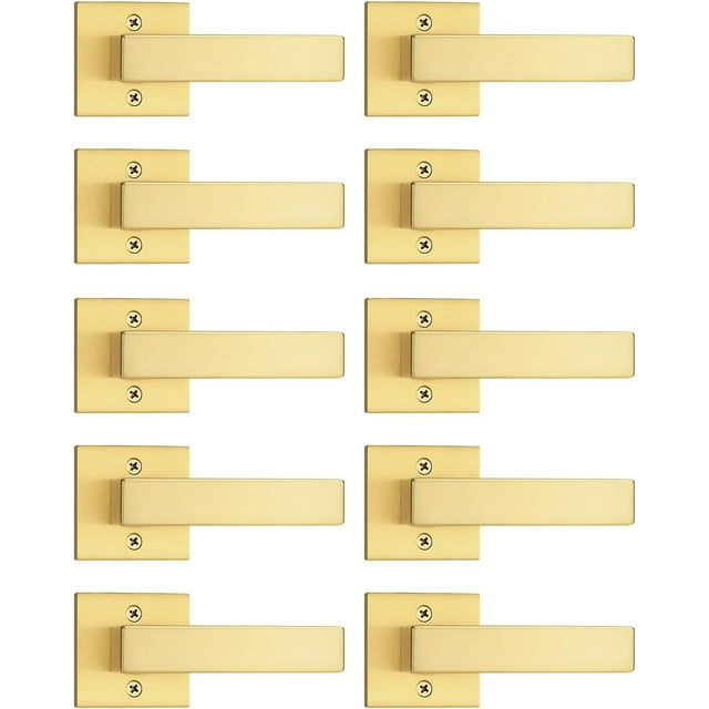 Levier de Porte en Or Brossé Sans Verrou, Poignée de Porte Réversible Sans Verrouillage pour Porte Droitier/gauche, Ensemble Robuste de Levier Carré pour Usage Intérieur/extérieur