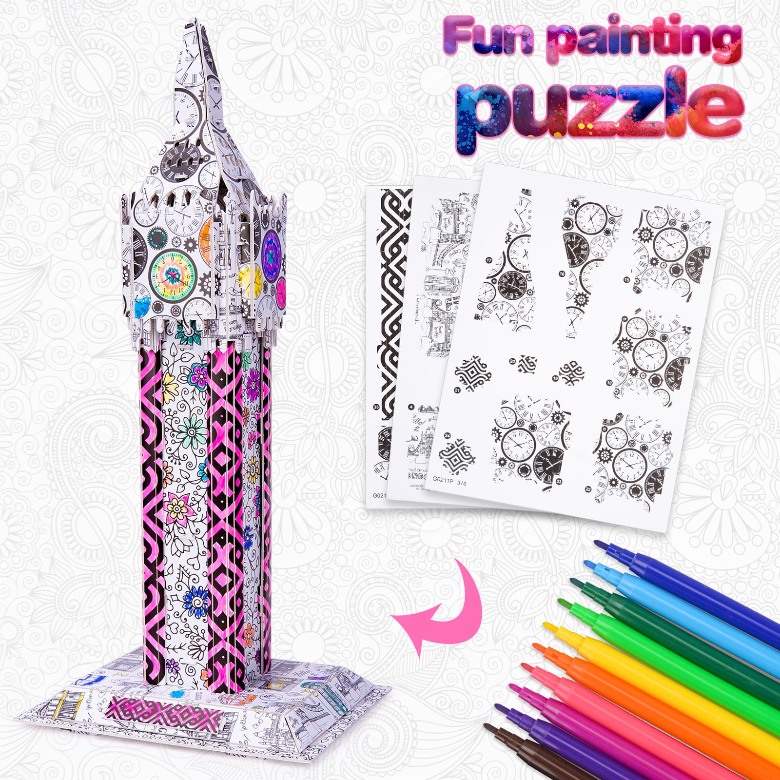 3D Coloring Puzzle Kit for 7 8 9 10 11 12 Year Old Girl Boys,Guitar  Painting Puzzle Toy for Kids Age 6-12 Craft Kit for Girl Age 9 10 11  Birthday Gift