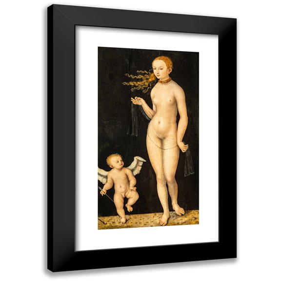 Lucas Cranach the Elder 9x14 Black Modern Framed Museum Art Print Titled - Venus and Cupid