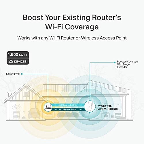 TP-Link AC1200 WiFi Extender (RE315), cubre hasta 1500 pies cuadrados y 25 dispositivos, hasta 1200Mbps Dual Band WiFi Booster Repeater, punto de acceso, soporta OneMesh