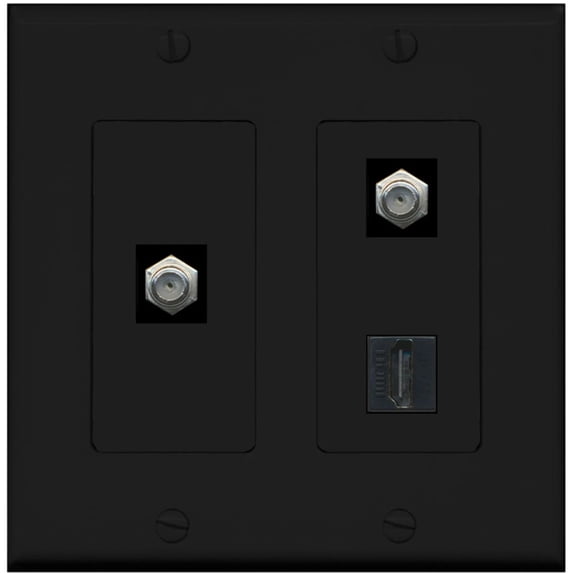 Ultra Spec Cables 2 Port Coax Cable TV HDMI Wall Plate 2 Gang Black