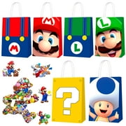 Super Mario Party Bags,74pcs Super Mario Gift Bags for Birthday Including Super Mario Goodie Bags,Mario Bros Candy Bags & Super Mario Stickers, for Boys/Girls Super Mario Party Favors C9