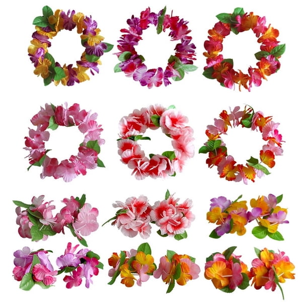 Combinación de pulsera y diadema hawaiana para fiesta de Kaifeng, 6 colores opcionales, accesorios de guirnalda de hula para festival