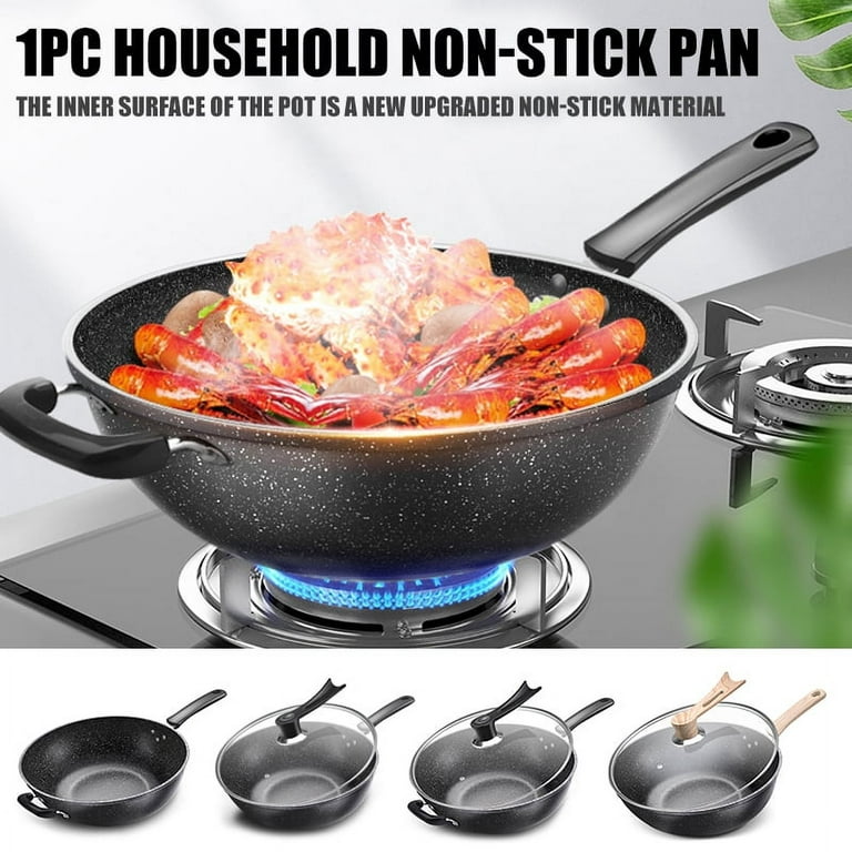Frying Pan with Lid Non-Stick Granite Small Frying Pan Wok Multifunctional  Easy to Clean for Kitchen 2