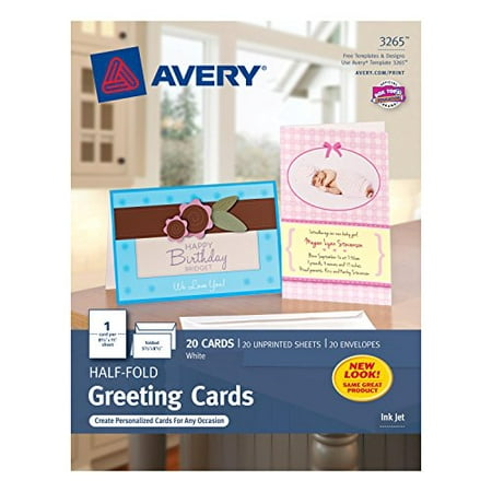 Avery Half-Fold Greeting Cards for Inkjet Printers, 5.5 inches x 8.5 inches, White, Matte, Pack of 20