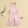 thumbnail image 2 of EnJoCho Children Casual Romper Toddler Girls Sleeveless Striped Floral Prints Romper Backless Bell Bottoms Jumpsuit Clothes Baby Kids Trendy Bodysuit Outfits, 2 of 6