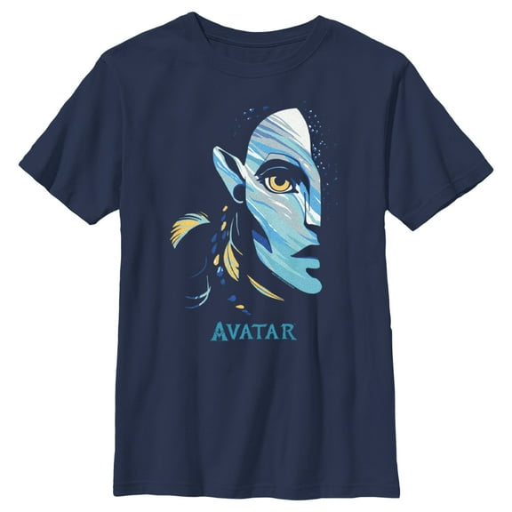 Boy's Avatar: The Way of Water Neytiri Face Logo Graphic Tee Navy Blue Large