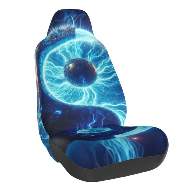 Wukai Blue Yin And Yang Full Set Car Seat Covers with Soft Padding Universal Auto Front Seats Protector and Cushion Mat