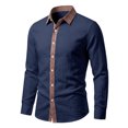 thumbnail image 6 of COMVALUE Men's Linen Shirt Long Sleeve Button Down Collar with Contrast Placket Regular Fit Casual Beach Tops (Navy, M), 6 of 7