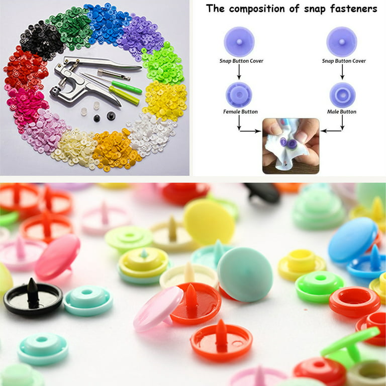 gvtocld Snap Button Kit Plastic Snap Set T5 Clothing Snap Fastener Tool Multicolor Professional Resin Press Stud Cloth Tool Kit Round DIY No-Sew Button for