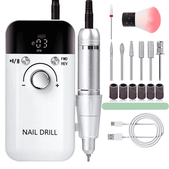 IDFINE Electric Nail Drill Professional 45000RPM, Rechargeable Nail Drill Kit Portable Electric Nail File for Acrylic Nails Gel Polishing Removing Nail Drill Machine for Manicure Salon Home, White