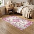 thumbnail image 2 of ODIKA 5'x7' Ultra-Soft Area Rug, Pink Vintage Distressed Botanical Scroll Border Boho Ditsy Field None Washable, Bare feet friendly, Silk-Touch for Bedroom Home office, 2 of 7