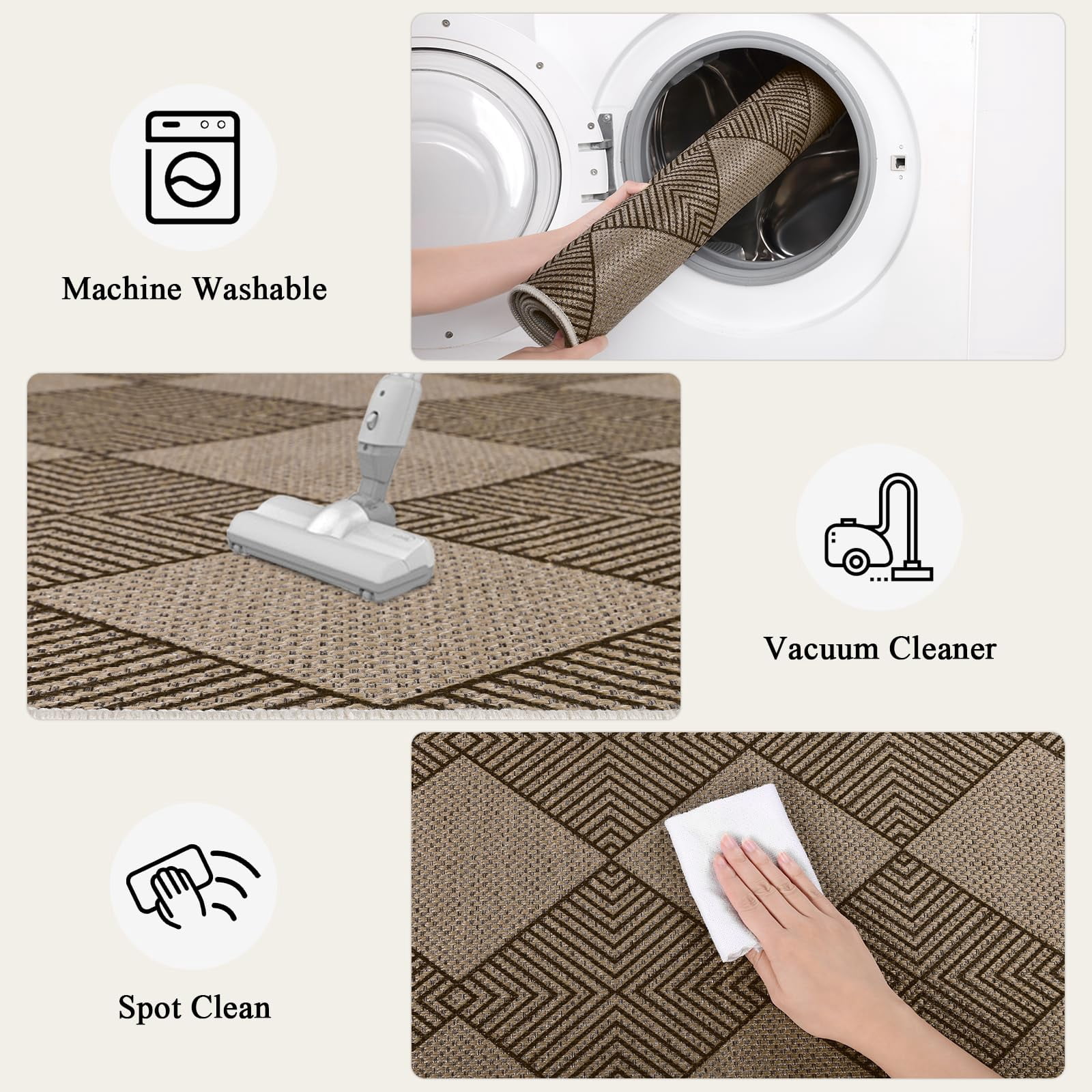 Findosom 3'x5' Jute Washable Runner Rug Non Slip Natural Woven Texture Floor Carpet Farmhouse Rug for Living Room,Bedroom,Kitchen,Entryway,Indoor,Patio Area Rug,Stain Resistant Rustic Rugs,Brown
