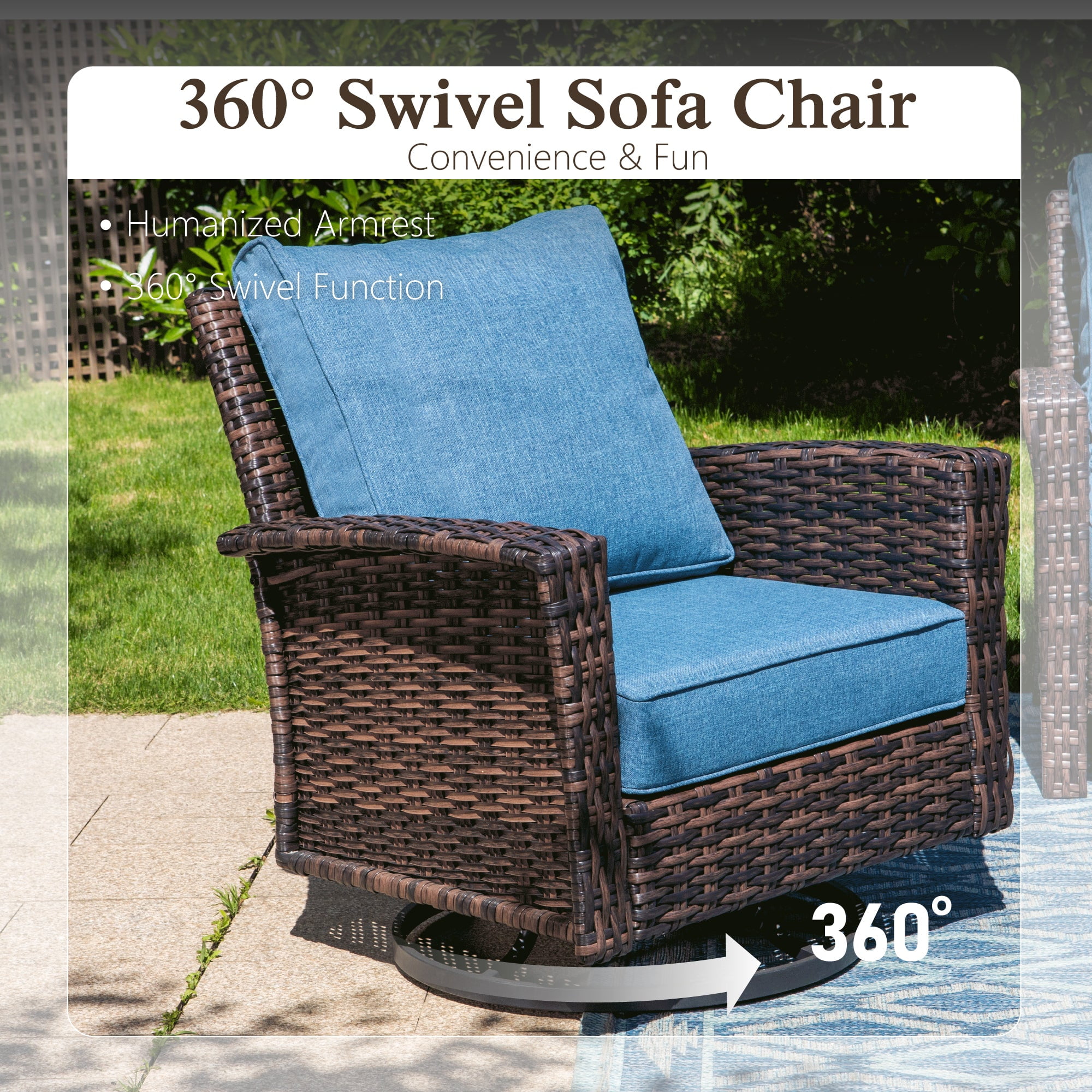 Sophia & William 6 Pieces Patio Furniture Set with 56" Fire Pit Table, Swivel High Back Chairs and 5.5" Thickened Cushions
