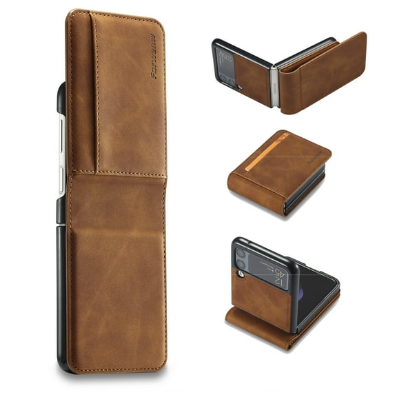 Allytech Case for Samsung Galaxy Z Flip 3 5G 2021, Premium PU Leather Anti-scratch Slim Fit Full Protection Drop Proof Card Holder Wallet Case Cover for Samsung Galaxy Z Flip 3, Brown