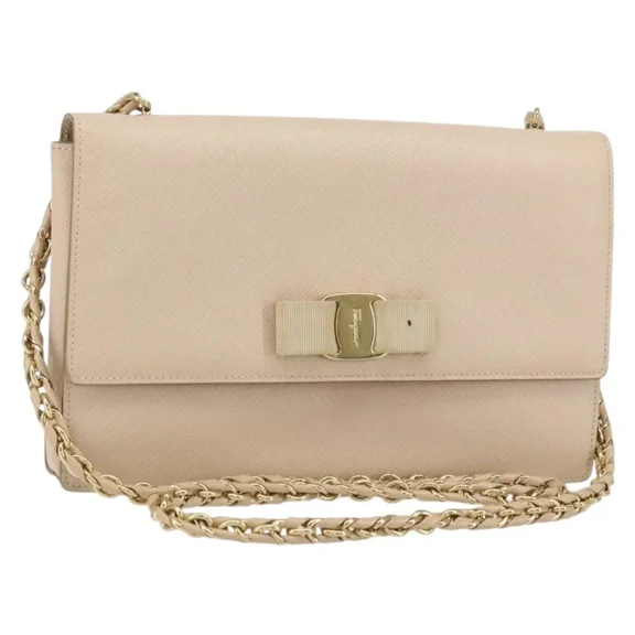 Pre-Owned Salvatore Ferragamo Vala Chain Leather Pink Leather Shoulder Bag Bag