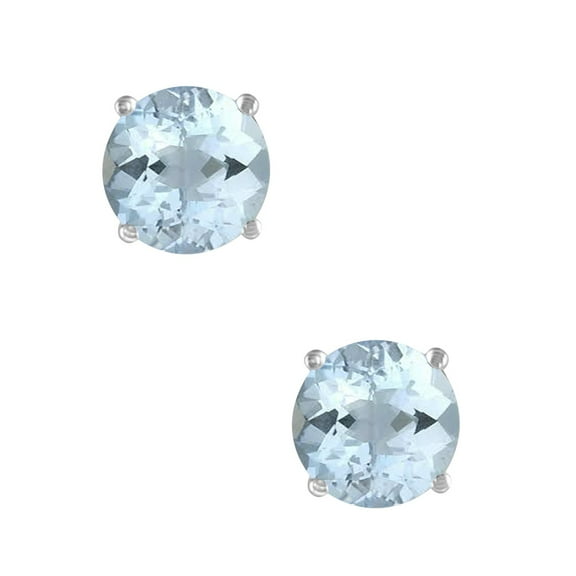 AoneJewelryRound Aquamarine Earrings for Women in 14k White Gold ( 8 mm ) Prong-Setting