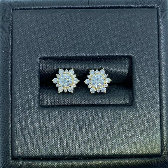 Women's Jewelry 2.50 Carat Round Natural Moissanite Cluster Stud Earrings 14K Yellow Gold Plated Silver