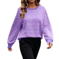 thumbnail image 3 of LLYWEY Sudadera de Mujer con Cuello Redondo a Rayas, Suéter con Capucha de Manga Larga Corte Holgado Casual de Otoño Color Morado Talla XL, 3 of 8