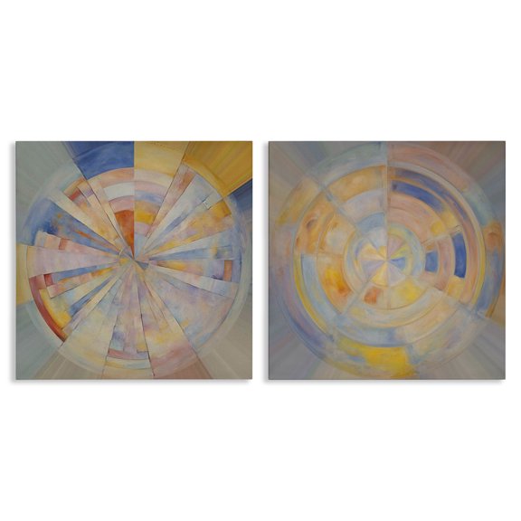 Stupell Industries Centric Circle Geometrics Abstract Painting Wrapped Canvas Art Print Wall Art, 17 x 17, Set of 2