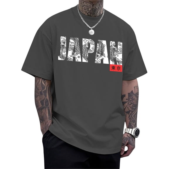 Jowamay Tokyo Tee Shirt Men Japan Tokyo Oversized Casual Crewneck Cotton T Shirt Trendy Clothes Daily Wear