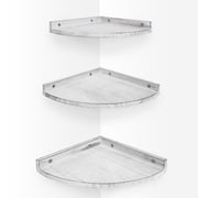 Afuly Corner Floating Shelves Wall Mounted, Rustic Pine Wood Corner Floating Shelf Set of 3, Distressed White Corner Wall Shelves for Living Room Kitchen Bedroom Bathroom, 9.68x9.68 Inch