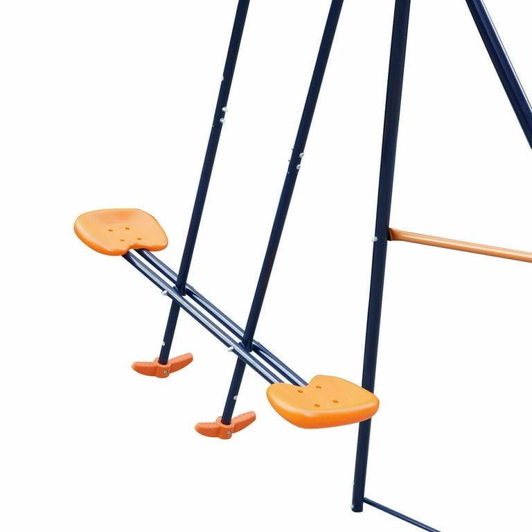 ZENSTYLE Double Metal Swing Set W/ 2 Saucer Swing Seats, 1 Seesaw for Outdoor, Backyard - Kids Toddler Toy, All Weather Resistant ZENSTYLE Double Metal Swing Set W/ 2 Saucer Swing Seats, 1 Seesaw for Outdoor, Backyard - Kids Toddler Toy, All Weather Resistant