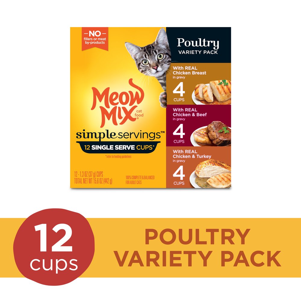 Meow Mix Simple Servings Poultry Variety Pack, Wet Cat Food, 15.6Ounce