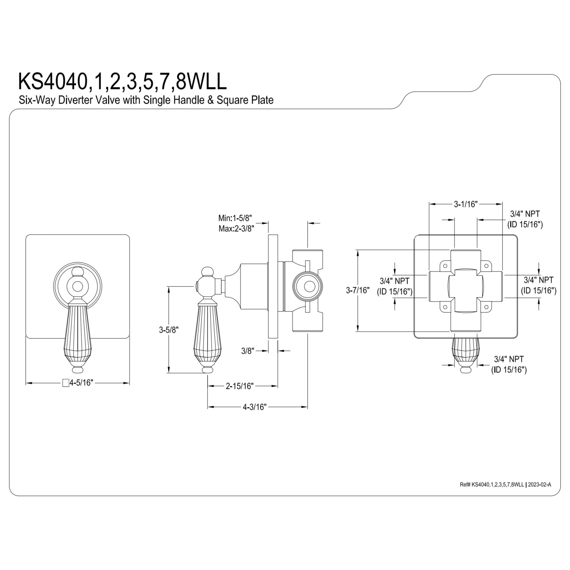 Kingston Brass KS4048WLL Willshire Single-Handle Six-Way Diverter Valve with Square Trim Kit, Brushed Nickel