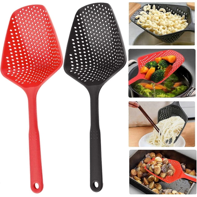 Large Scoop Colanders Strainers, 13.5' Pasta Strainer, Spaghetti Spoon, Slotted Ladle for Draining Noodles (2 pcs)