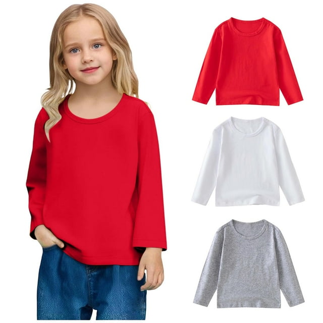 YUNAFFT Enfants Manches Longues Col Rond Hauts Couleur Unie Décontracté Lot de 3 à la Mode et Polyvalent