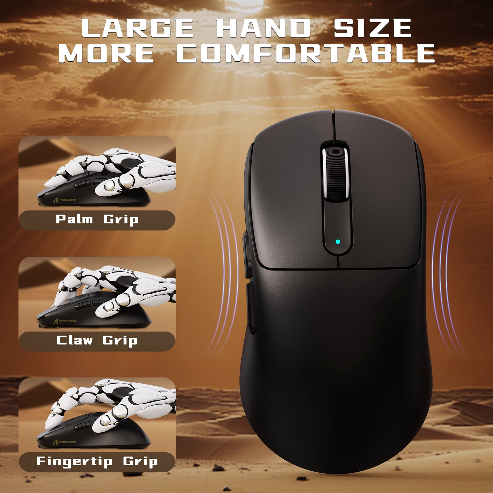 ATTACK SHARK V5 Wireless Gaming Mouse, Tri-Mode 2.4G/USB-C Wired/Bluetooth, PAW3950MAX Sensor, 42000 DPI, 55g Ultra-Lightweight Design, Nordic 52840 MCU, Black