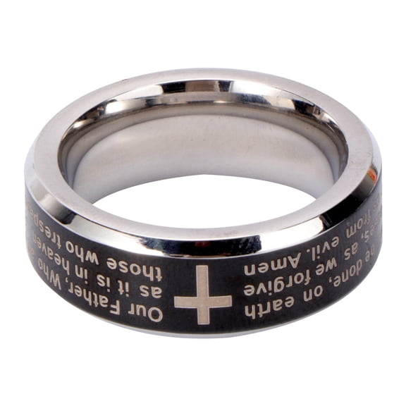 TABLZONE Men's Black Prayer Ring Stainless Steel Cross Biblical with Fine Workmanship