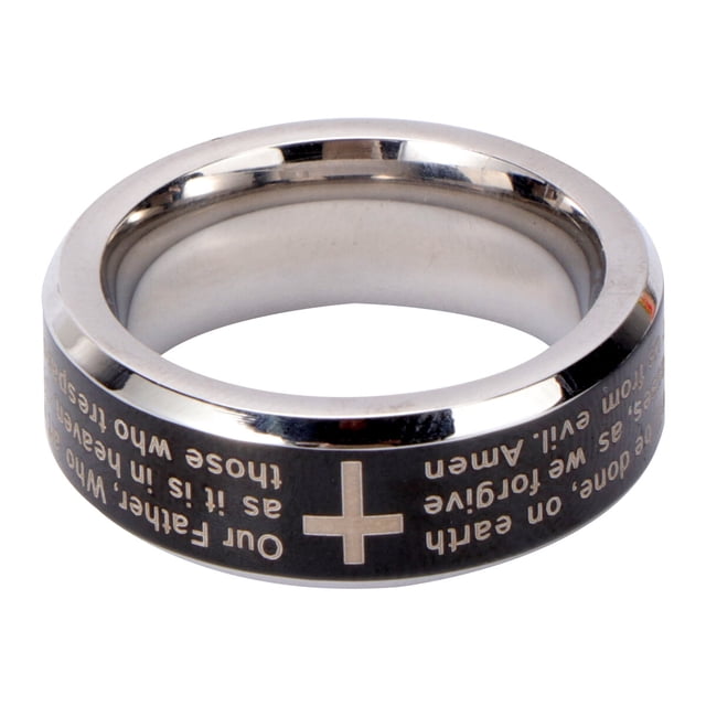 Anillo bíblico con cruz de oración, alianzas de boda, anillo de cruz de acero grabado