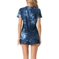 thumbnail image 3 of INSPIRE CHIC Women's Pajama Set Tie Dye Print Short Sleeves Tops and Shorts 2 Pcs Lounge Sets XL Navy Blue, 3 of 5