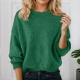thumbnail image 2 of HNMKIU Plus Size Loose Fit Solid Color Round Neck Long Sleeve Pullover Sweater Warm Womens Cardigan Sweaters for Winter Cozy Green,M, 2 of 4