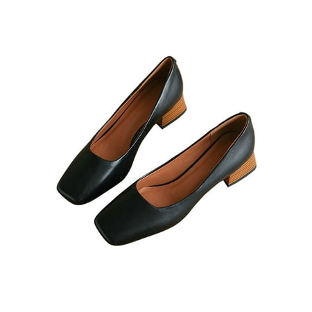 

Fangasis Ladies Lightweight Dress Pump Shoes Chunky Block Heel Office Shoe Work Anti-Slip Slip On Heels Black 4.5