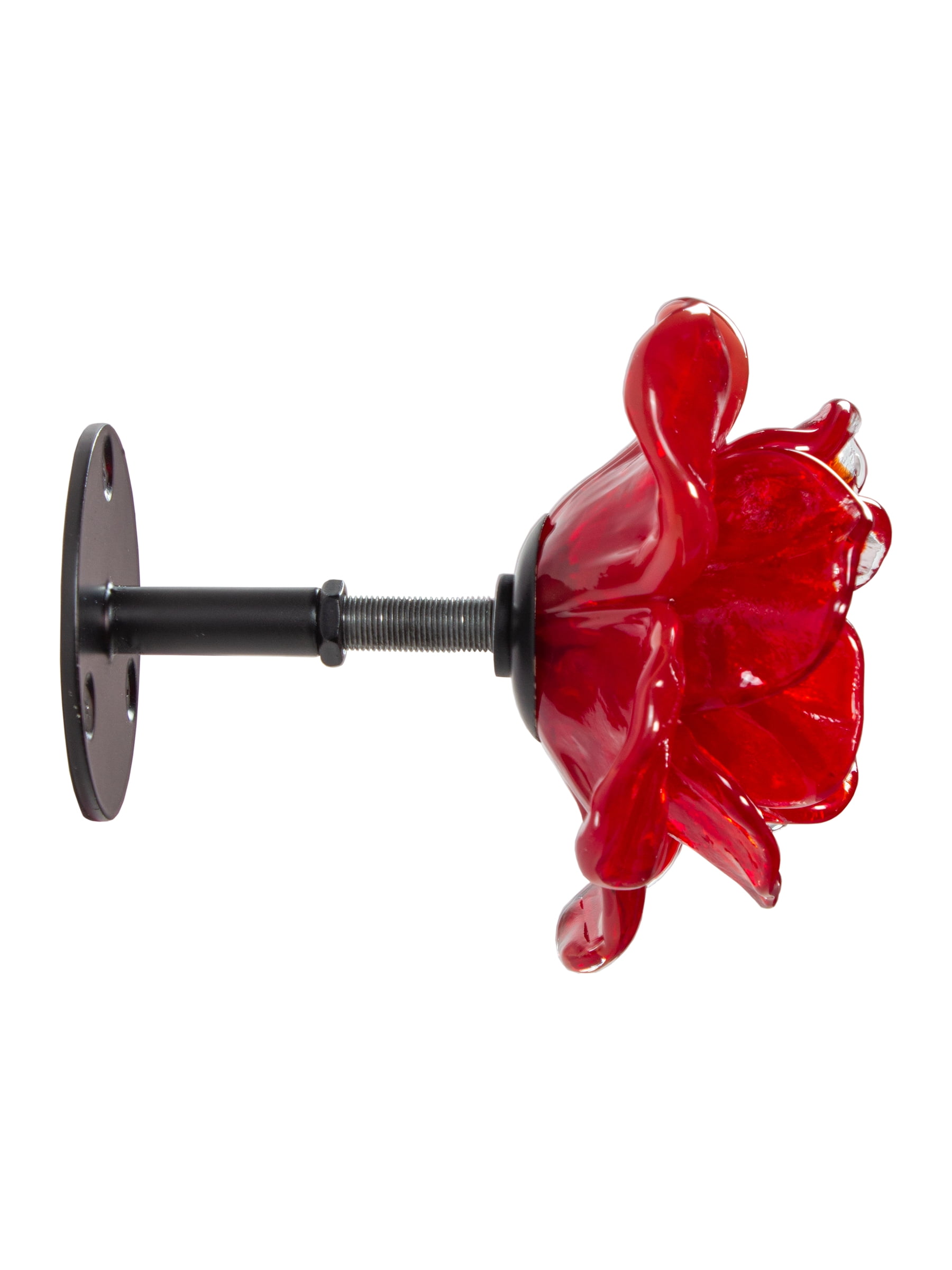 Rose Bud Flower Hand Blown Art Glass Wall Décor, Red, 4.75" Diameter