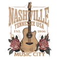 thumbnail image 2 of Nashville Tennessee Music City Graphic T-Shirt - Women's Black Washed Tee with Guitar & Floral Print, Round Neck Short Sleeve, Casual Spring/Summer Top, Leisure Apparel | Floral Graphic Tee, 2 of 7