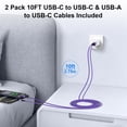 thumbnail image 5 of 20W PD & QC Dual-Port Fast Wall Charger Block, Type C Charger Block with 10FT USB-C to C & USB-A to C Cables, Power Adapter Compatible with iPhone 17/16/15 Pro Max iPad Pro Galaxy S26 Android,Purple, 5 of 7
