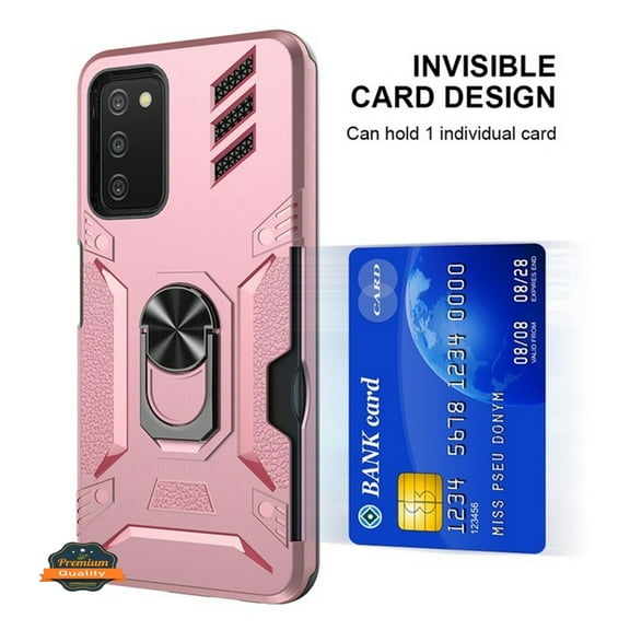 For Apple iPhone 14 Plus /6.7" Invisible Wallet Credit Card Holder with Ring Stand Kickstand Heavy Duty Shockproof Hybrid Phone Case Cover by Xpression - Rose Gold