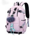 thumbnail image 1 of Teens Backpack Pom Pom Lace up USB Splash-proof College Backpack Travel Backpack, 1 of 10