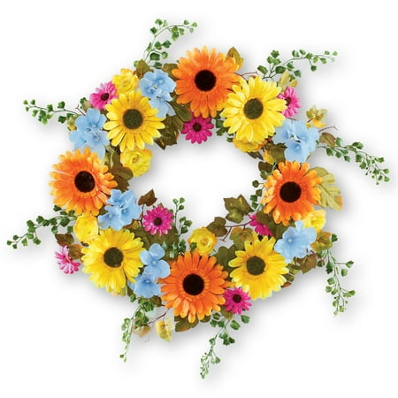 Large Door Wreaths For Sale Colorful Lush Daisy Wreath with Greenery - Seasonal Window or Door Accent for Any Room in Home ()